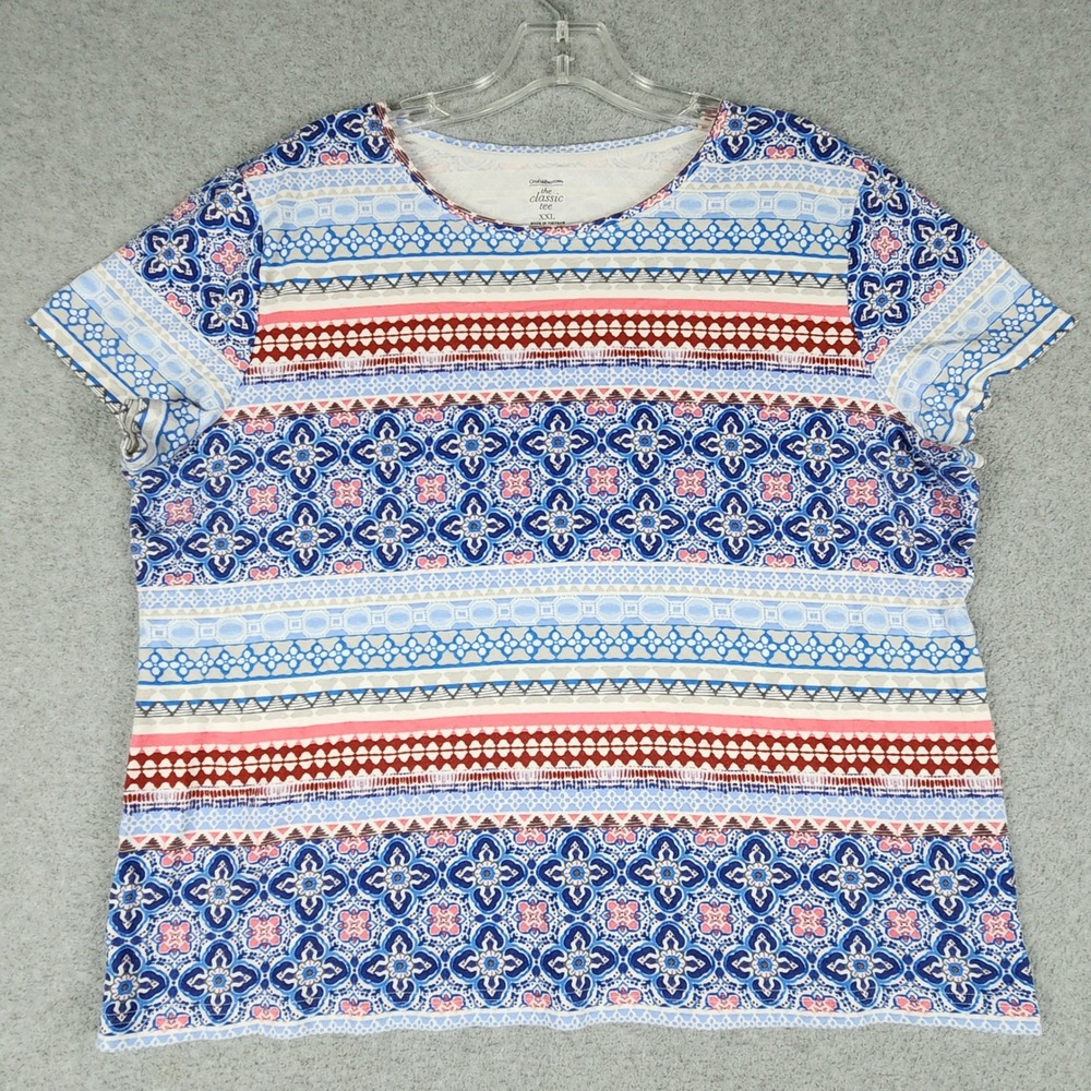 Croft & Barrow The Classic Tee Shirt Womens XXL Blue Pink Patterned Bohemian